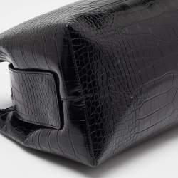 Pre Owned Emporio Armani Black Croc Embossed Leather Tote