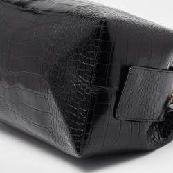 Pre Owned Emporio Armani Black Croc Embossed Leather Tote