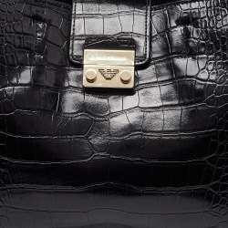Pre Owned Emporio Armani Black Croc Embossed Leather Tote
