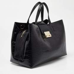 Pre Owned Emporio Armani Black Croc Embossed Leather Tote