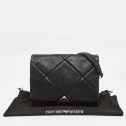 Emporio Armani Black Quilted Faux Leather Noelle Flap Shoulder Bag