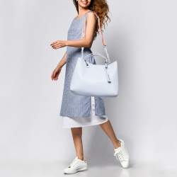 Pre Owned Emporio Armani Lavender Leather Medium MyEA Shopper Tote