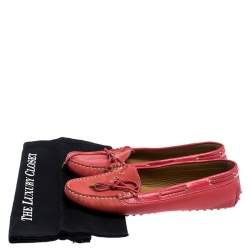 Pre Owned Emporio Armani Pink Leather Bow Loafers Size 40