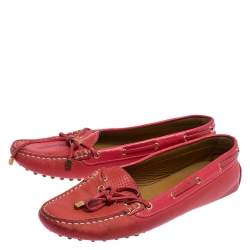 Pre Owned Emporio Armani Pink Leather Bow Loafers Size 40