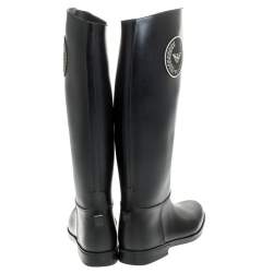Pre Owned Emporio Armani Black Rubber Wellington Knee High Boots Size 40