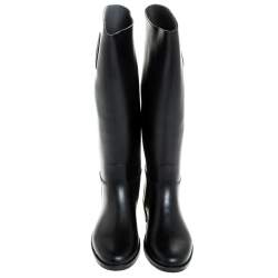 Pre Owned Emporio Armani Black Rubber Wellington Knee High Boots Size 40