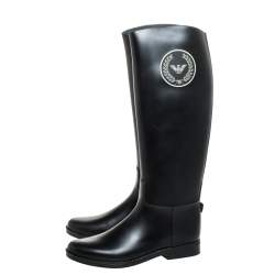 Pre Owned Emporio Armani Black Rubber Wellington Knee High Boots Size 40