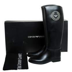 Pre Owned Emporio Armani Black Rubber Wellington Knee High Boots Size 40