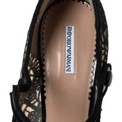 Pre Owned Emporio Armani Black Patent Leather And Lace Mary Jane Platform Pumps Size 39