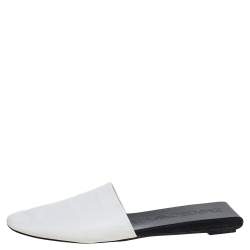 Emporio Armani White Leather Embossed Logo Flat Mule Sandals Size 38