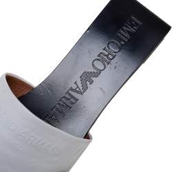 Emporio Armani White Leather Embossed Logo Flat Mule Sandals Size 38