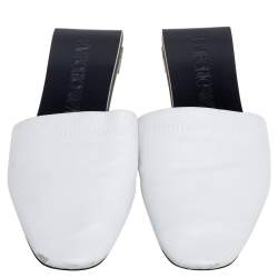Emporio Armani White Leather Embossed Logo Flat Mule Sandals Size 38