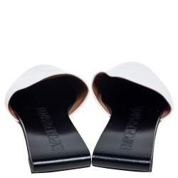 Emporio Armani White Leather Embossed Logo Flat Mule Sandals Size 38