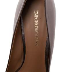Pre Owned Emporio Armani Metallic Grey Leather Peep-Toe Pumps Size 38