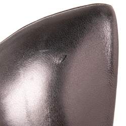 Pre Owned Emporio Armani Metallic Grey Leather Peep-Toe Pumps Size 38