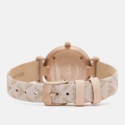 Pre Owned Emporio Armani Silver Rose Gold Plated Stainless Steel Leather AR-11126 Women's Wristwatch 32 mm