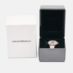 Pre Owned Emporio Armani Silver Rose Gold Plated Stainless Steel Leather AR-11126 Women's Wristwatch 32 mm