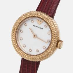 Emporio Armani Mother Of Pearl Gold Plated Stainless Steel Leather AR11417 Women's Wristwatch 26 mm