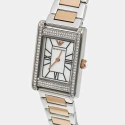 Pre Owned Emporio Armani Mother Of Pearl Crystal Two-Tone Stainless Steel AR11626 Women's Wristwatch 22.40 mm