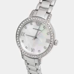 Pre Owned ساعة يد نسائية امبريو ارماني AR11484 ستانلس ستيل صدف 32 مم