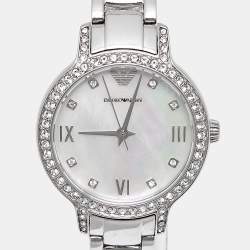 Pre Owned ساعة يد نسائية امبريو ارماني AR11484 ستانلس ستيل صدف 32 مم