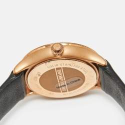 Pre Owned Emporio Armani Black Mother Of Pearl Rose Gold Tone Stainless Steel Leather Classic AR1802 Women's Wristwatch 27 mm