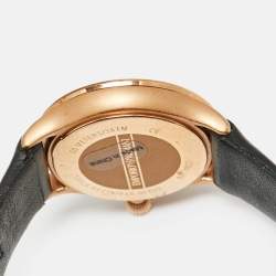 Pre Owned Emporio Armani Black Mother Of Pearl Rose Gold Tone Stainless Steel Leather Classic AR1802 Women's Wristwatch 27 mm