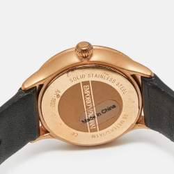 Pre Owned Emporio Armani Black Mother Of Pearl Rose Gold Tone Stainless Steel Leather Classic AR1802 Women's Wristwatch 27 mm