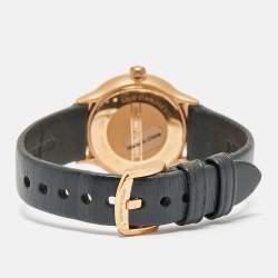 Pre Owned Emporio Armani Black Mother Of Pearl Rose Gold Tone Stainless Steel Leather Classic AR1802 Women's Wristwatch 27 mm