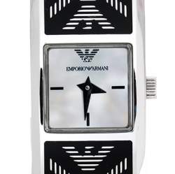 Pre Owned Emporio Armani White Mother Of Pearl Stainless Steel AR5745 Women's Wristwatch 18 mm