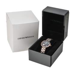 Pre Owned ساعة يد نسائية أمبوريو أرماني أريانا أيه أر11197 ستانلس ستيل لون ذهب وردي صدف سوداء 32 مم