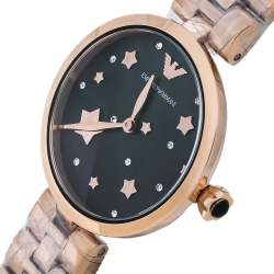 Pre Owned ساعة يد نسائية أمبوريو أرماني أريانا أيه أر11197 ستانلس ستيل لون ذهب وردي صدف سوداء 32 مم