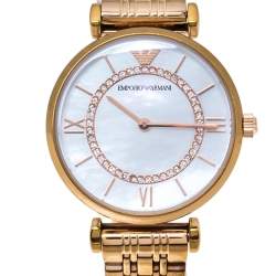 Pre Owned Emporio Armani Mother Of Pearl Rose Gold Tone Stainless Steel Classic AR1909 Women's Wristwatch 32 mm