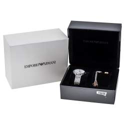 Emporio Armani White Stainless Steel Two-Hand AR80023 Wristwatch 32 mm Set With Earrings And Bracelet