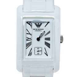 Pre Owned Emporio Armani White Ceramic Stainless Steel AR1409 Women's Wristwatch 25 mm