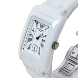 Pre Owned Emporio Armani White Ceramic Stainless Steel AR1409 Women's Wristwatch 25 mm