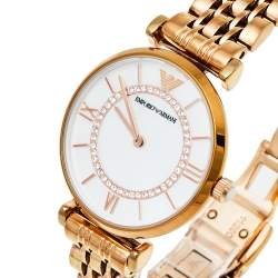 Pre Owned Emporio Armani Mother Of Pearl Gold Plated Stainless Steel Classic AR1909 Women's Wristwatch 32 mm