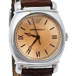 Pre Owned Emporio Armani Brown Stainless Steel & Leather AR0277 Women's Wristwatch 29 mm
