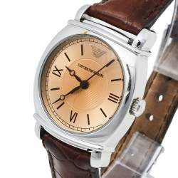 Pre Owned Emporio Armani Brown Stainless Steel & Leather AR0277 Women's Wristwatch 29 mm