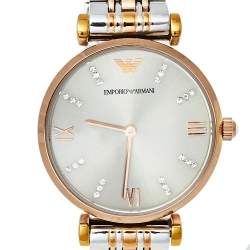 Pre Owned Emporio Armani Grey Two-Tone Stainless Steel Classic AR1840 Women's Wristwatch 32 mm