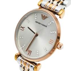 Pre Owned Emporio Armani Grey Two-Tone Stainless Steel Classic AR1840 Women's Wristwatch 32 mm
