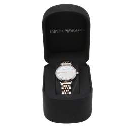 Pre Owned Emporio Armani Mother Of Pearl Two-Tone Stainless Steel Retro AR1987 Women's Wristwatch 32 mm