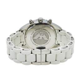 Pre Owned Emporio Armani White Stainless Steel Rubber Sportivo AR5941 Women's Wristwatch 35 mm