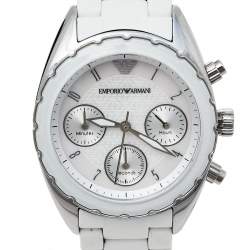 Pre Owned Emporio Armani White Stainless Steel Rubber Sportivo AR5941 Women's Wristwatch 35 mm