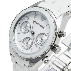 Pre Owned Emporio Armani White Stainless Steel Rubber Sportivo AR5941 Women's Wristwatch 35 mm