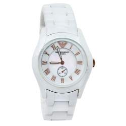 Pre Owned Emporio Armani Mother Of Pearl Ceramic Classic AR1418 Women's Wristwatch 35 mm