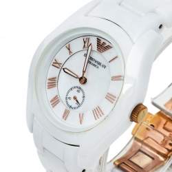 Pre Owned Emporio Armani Mother Of Pearl Ceramic Classic AR1418 Women's Wristwatch 35 mm