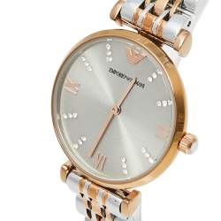 Pre Owned Emporio Armani Grey Two-Tone Stainless Steel AR1840 Women's Wristwatch 32 mm