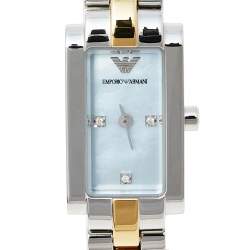 Pre Owned Emporio Armani Blue Mother Of Pearl Stainless Steel AR3109 Women's Wristwatch 16 mm