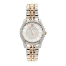 Pre Owned Emporio Armani Silver Two-Tone Stainless Steel AR1825 Women's Wristwatch 27 mm